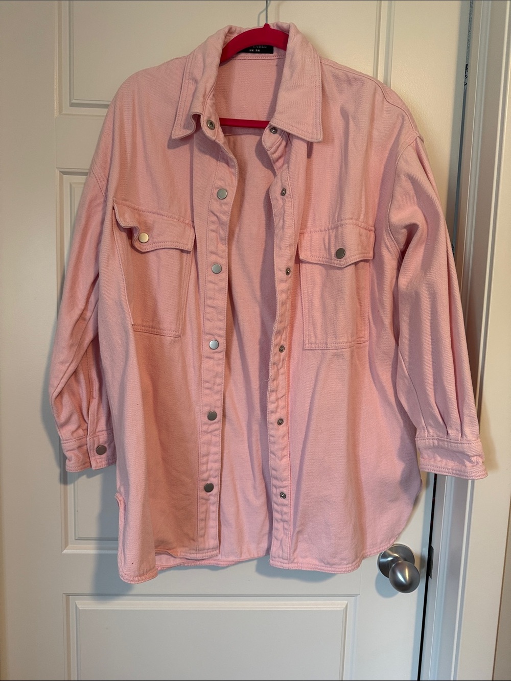Brunette The Label Soft Pink Oversized Denim Jacket